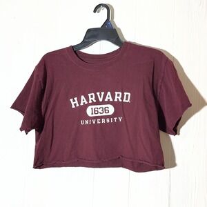 Champion Harvard University Cropped T-Shirt Maroon Maroon Medium Boxy Raw Hem
